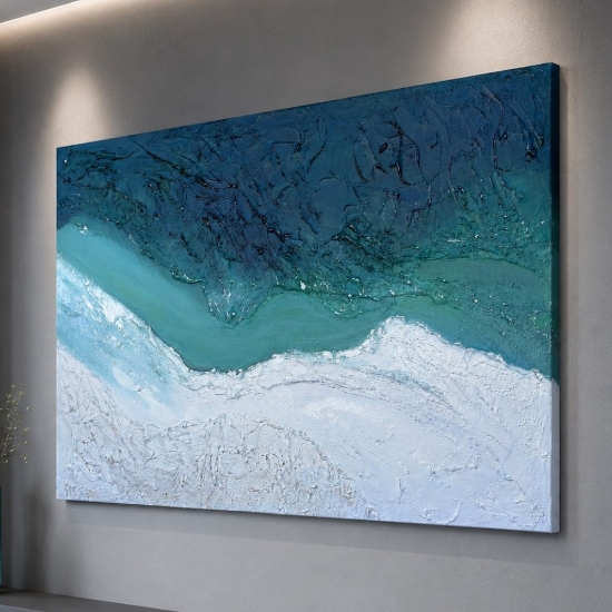 Quadro astratto moderno confine acqua materico a rilievo 80x120 cm