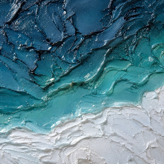 Quadro astratto moderno confine acqua materico a rilievo 80x120 cm