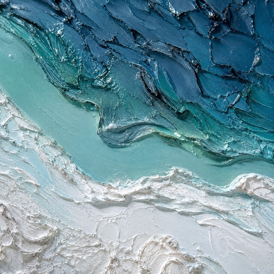 Quadro astratto moderno confine acqua materico a rilievo 80x120 cm