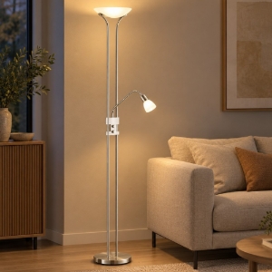 Lampada da terra led 3000k nichel luce orientabile da lettura