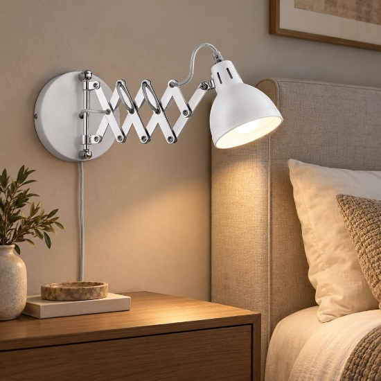 Applique per comodino camera da letto forbice bianco opaco 15cm