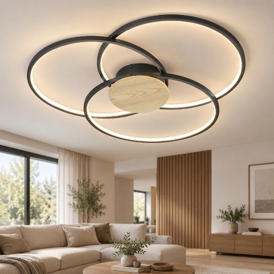 Plafoniera moderna nero opaco led 3000k per soggiorno