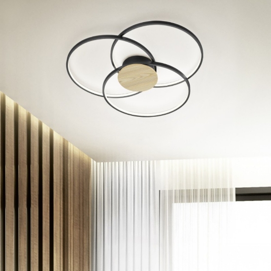 Plafoniera moderna nero opaco led 3000k per soggiorno