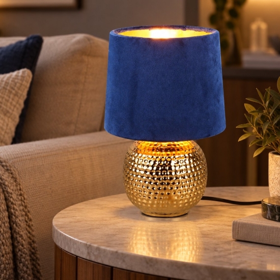 Lampada da tavolo oro paralume blu