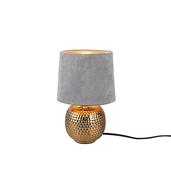Lampada da tavolo elegante base oro  paralume velluto grigio