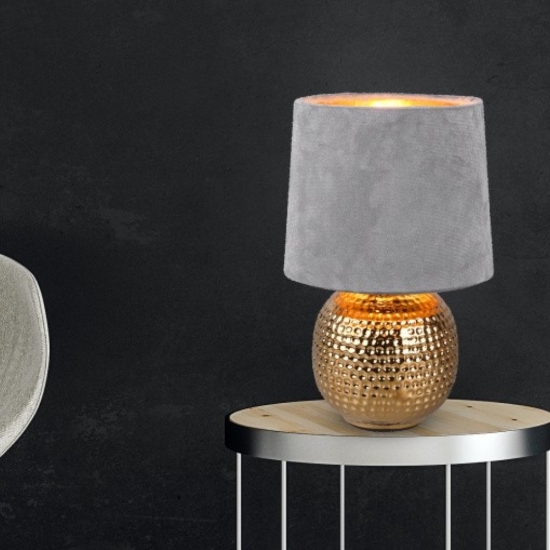 Lampada da tavolo elegante base oro  paralume velluto grigio