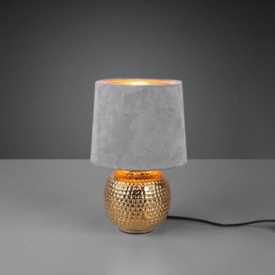 Lampada da tavolo elegante base oro  paralume velluto grigio