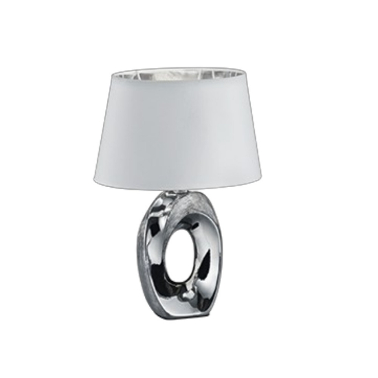 Lampada da tavolo elegante argento paralume bianco
