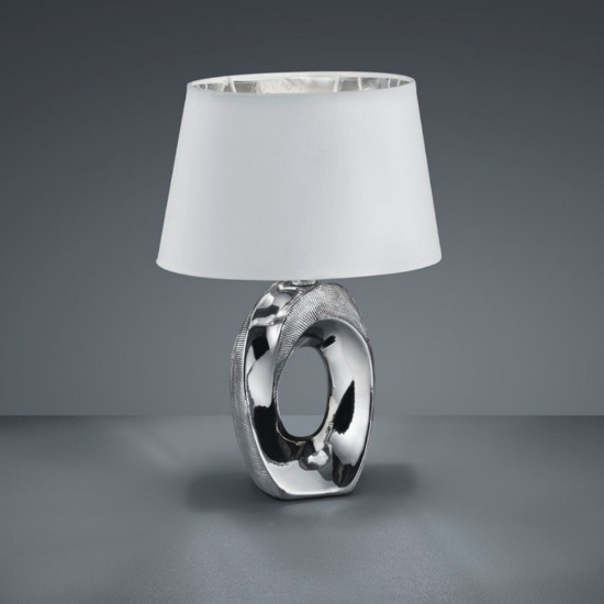 Lampada da tavolo elegante argento paralume bianco