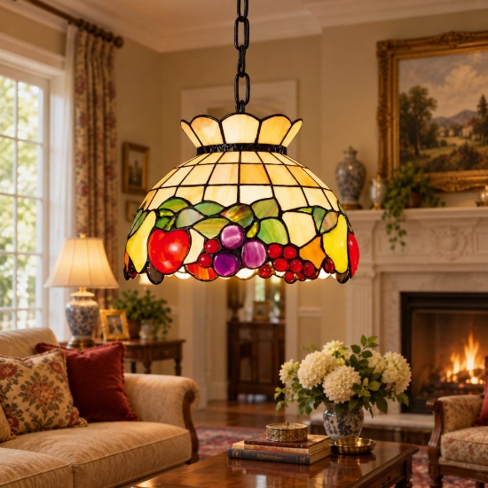 Perenz fruit lampadario classico cupola multicolor vetro tiffany
