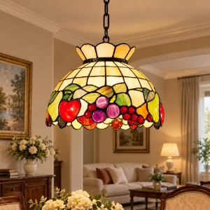Perenz fruit lampadario stile classico cupola vetro tiffany multicolor