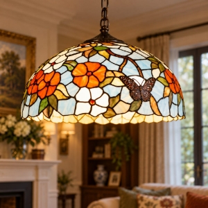 Perenz lampadario classico butterfly per salotto vetro tiffany multicolor