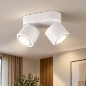 Plafoniera con due faretti bianchi led 3000k orientabili