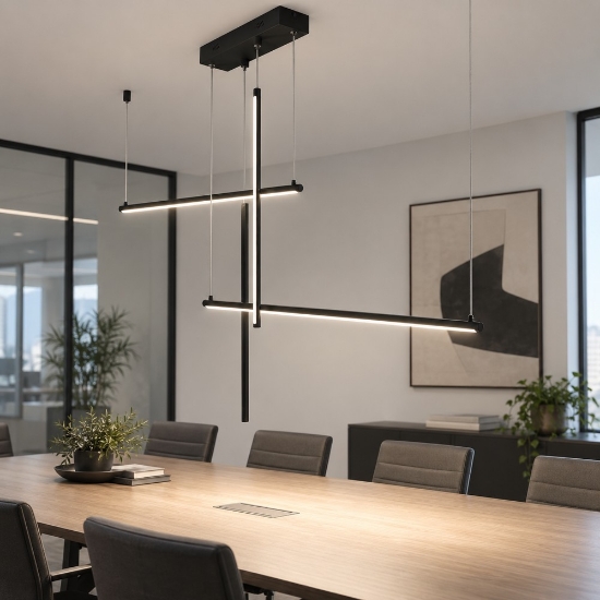 Lampadario per ufficio nero a sospensione led 60w cct 3000k 6500k dimmerabile con telecomando