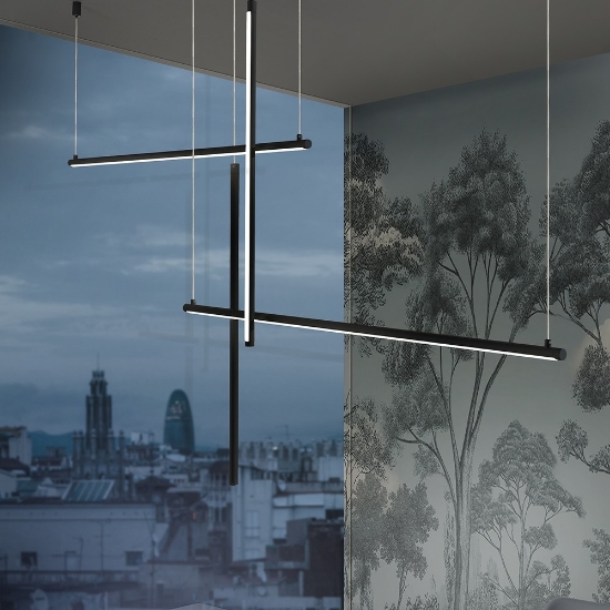 Lampadario per ufficio nero a sospensione led 60w cct 3000k 6500k dimmerabile con telecomando