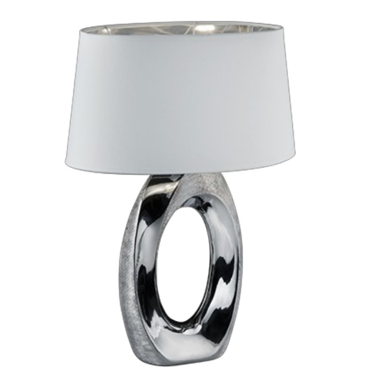 Lampada da tavolo per salotto contemporaneo argento paralume tessuto