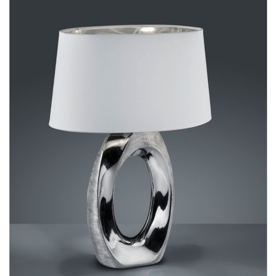 Lampada da tavolo per salotto contemporaneo argento paralume tessuto