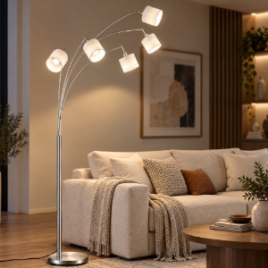 Lampada da terra piantana moderna bianca 5 luci orientabili