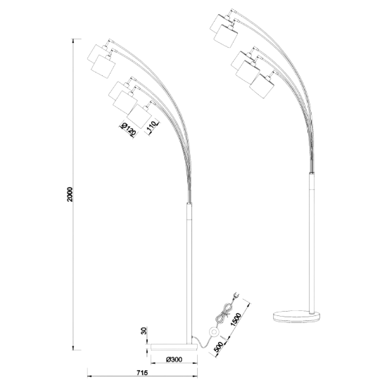 Lampada da terra piantana moderna bianca 5 luci orientabili