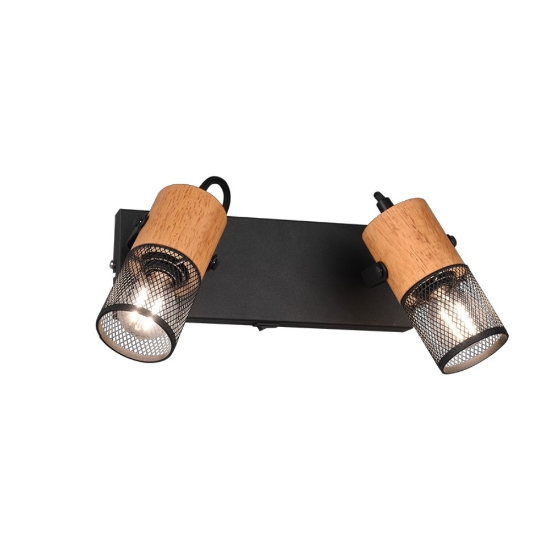 Applique con faretti cilindrico nero opaco legno led 4w 2700k e14