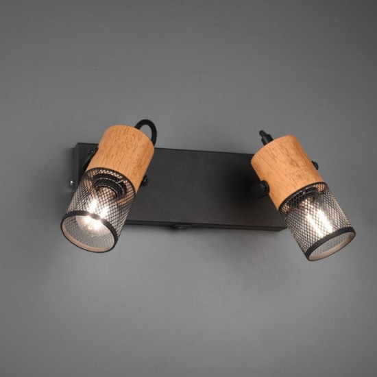 Applique con faretti cilindrico nero opaco legno led 4w 2700k e14