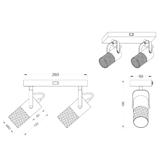 Applique con faretti cilindrico nero opaco legno led 4w 2700k e14