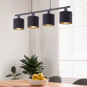Lampadario per tavolo da pranzo a sospensione nero opaco 4 luci