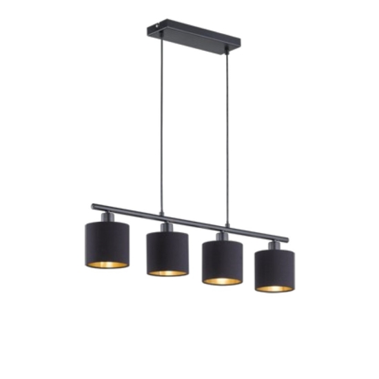 Lampadario per tavolo da pranzo a sospensione nero opaco 4 luci