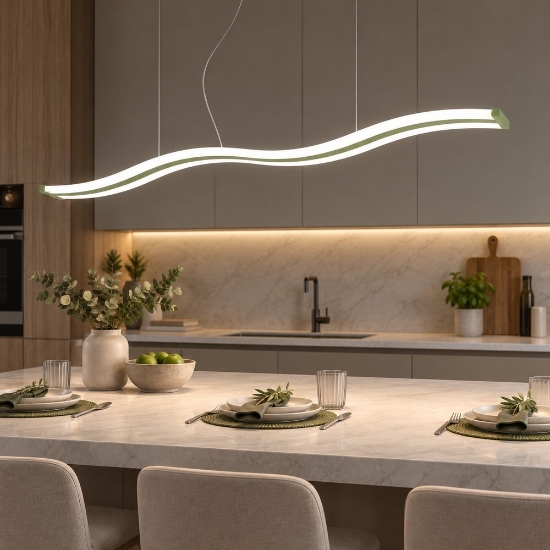 Lampadario lineare moderno verde salvia a sospensione led 47w cct 3000k 6000k dimmerabile con telecomando