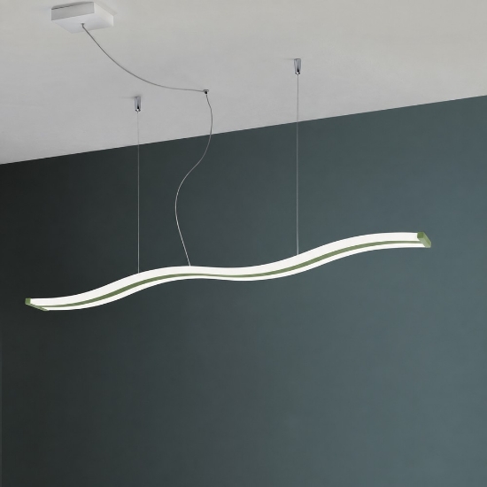 Lampadario lineare moderno verde salvia a sospensione led 47w cct 3000k 6000k dimmerabile con telecomando
