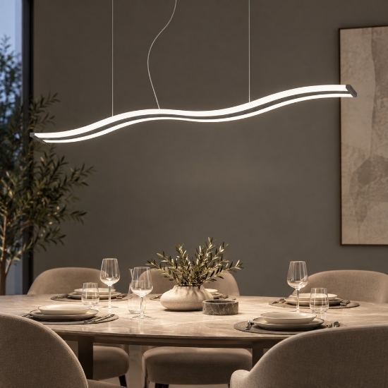 Lampadario per isola cucina moderna ondulato antracite led 47w cct 3000k 6000k con telecomando