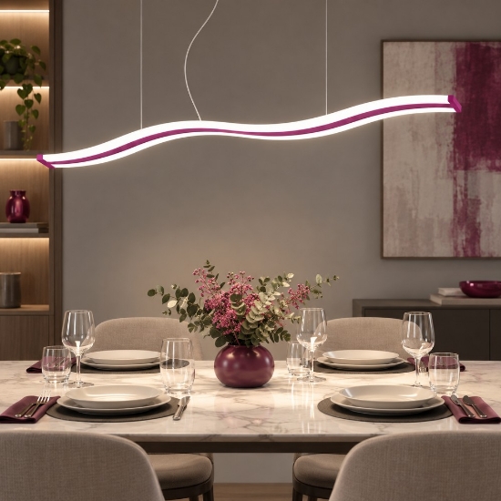 Lampadario led 47w cct 3000k 6000k per sala da pranzo moderna a sospensione magenta