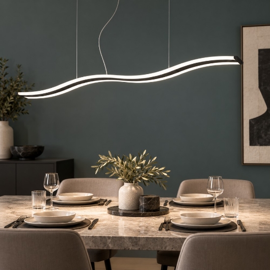 Lampadario a sospensione moderno ondulato nero led 47w cct 3000k 6000k per sala da pranzo soggiorno