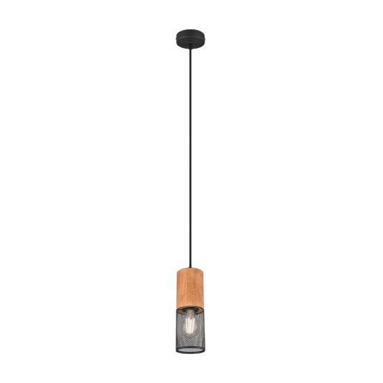 Lampada a sospensione per isola cucina cilindrica nero opaco legno
