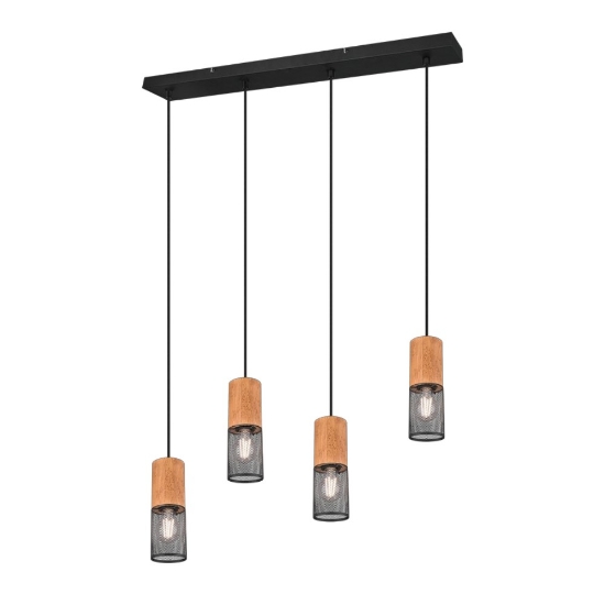 Lampadario per tavolo da pranzo 4 cilindri nero opaco legno