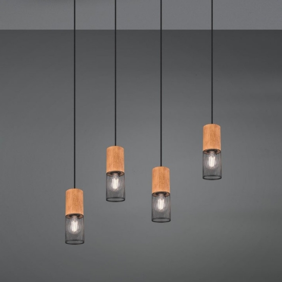 Lampadario per tavolo da pranzo 4 cilindri nero opaco legno