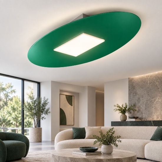 Plafoniera moderna ovale verde bosco led 36w cct 3000k 4000k per salone