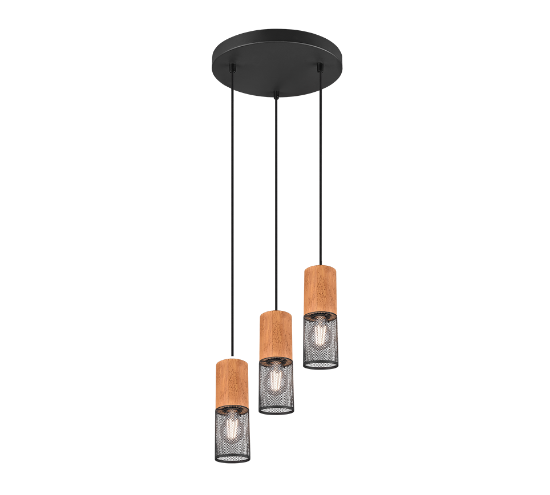 Lampadario per tavolo da pranzo industrial a sospensione nero opaco legno