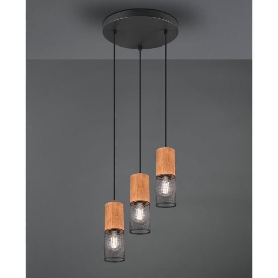 Lampadario per tavolo da pranzo industrial a sospensione nero opaco legno