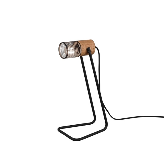 Lampada da tavolo cilindrica nero opaco legno led 4w 2700k