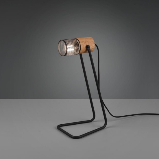 Lampada da tavolo cilindrica nero opaco legno led 4w 2700k