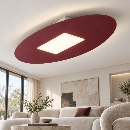 Plafoniera moderna ovale bordeaux led 36w cct 3000k 4000k per soggiorno