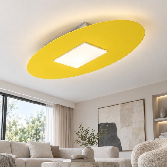Plafoniera ovale moderna giallo girasole led 36w cct 3000k 4000k 82cm