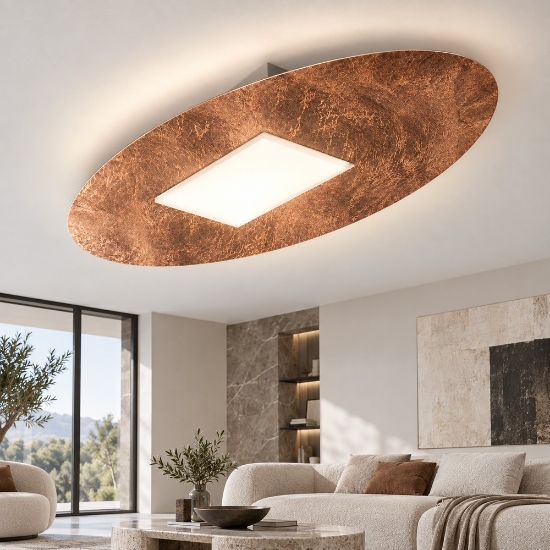 Plafoniera led 36w cct 3000k 4000k ovale moderna foglia rame
