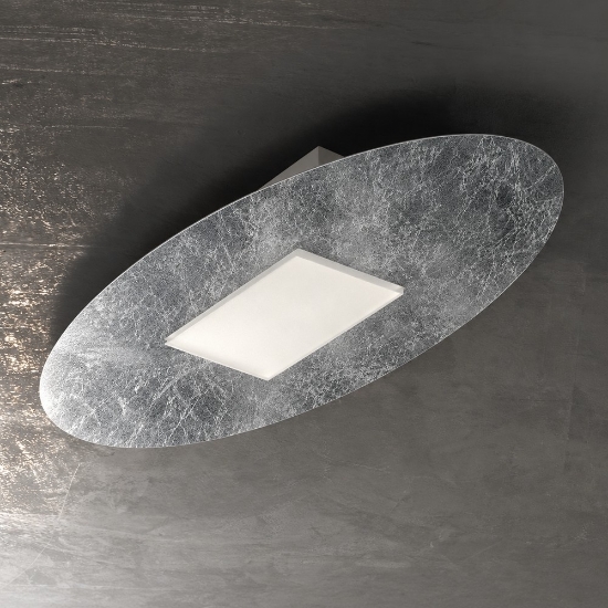 Plafoniera moderna ovale foglia argento led 36w cct 3000k 4000k