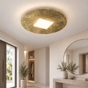 Plafoniera led 16w cct 3000k 4000k moderna tonda foglia oro 28cm