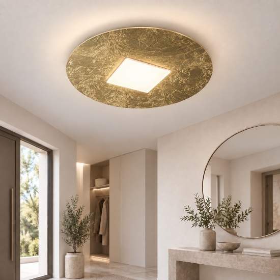 Plafoniera led 16w cct 3000k 4000k moderna tonda foglia oro 28cm