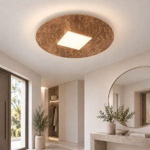 Plafoniera led 16w cct 3000k 4000k 28cm tonda moderna foglia rame