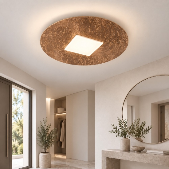Plafoniera led 16w cct 3000k 4000k 28cm tonda moderna foglia rame