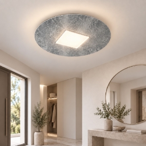Plafoniera moderna per ingresso tonda foglia argento led 16w cct 3000k 4000k